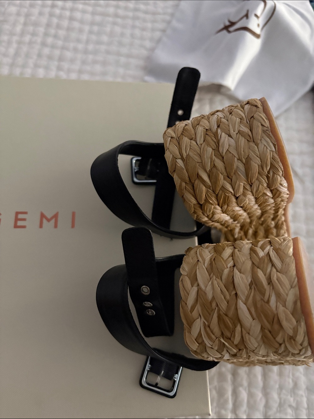 M. Gemi The Tessa Raffia Shoe. Natural raffia with black top and trim. - Picture 8 of 11